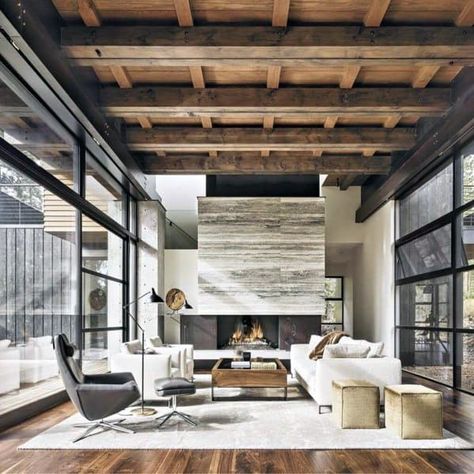 Top 60 Best Wood Ceiling Ideas - Wooden Interior Designs Barn Wood Ceiling, Modern Rustic Living Room, Modern Mediterranean, House Ceiling Design, Rustic Ceiling, Rammed Earth, Wood Ceiling, Mediterranean Decor, Modern Mountain