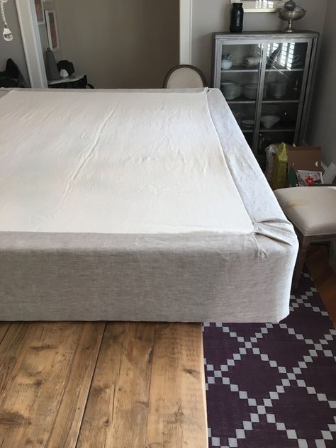 Diy Box Spring Cover, Boxspring Cover Ideas, Box Spring Cover Ideas, Bed Base Cover, Upholstered Box Springs, Box Spring Cover, Airy Bedroom, Spring Wall Decor, Full Mattress