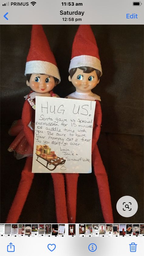 Elf On The Shelf Cuddle Time, Elf Shenanigans, Elf Ideas Easy, Awesome Elf On The Shelf Ideas, Xmas Elf, Elf Ideas, Christmas Stuff, Holiday Time, Shelf Ideas