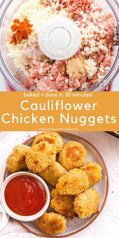 Chicken Nugget Meal Prep, Food Processor Recipes Toddler, Cauliflower Chicken Nuggets, Freezer Cauliflower Recipes, Chicken Nuggets Food Processor, Hidden Cauliflower Recipes, Toddler Freezer Food, Freezer Friendly Blw Recipes, Blw Freezer Food