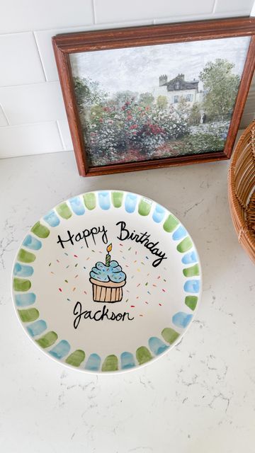 Pottery Painting Ideas Birthday Plate, Hand Painted Birthday Plate, Birthday Plate Ideas For Boys, First Birthday Plate, Painted Birthday Plate, Birthday Plate Ideas, Birthday Plates Diy, New Family Traditions, Birthday Plates