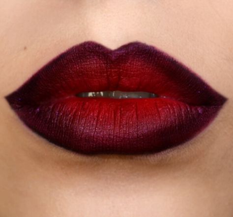 Red Black Lipstick Ombre, Dark Lined Red Lips, Red And Black Lip Combo Matte, Black Ombre Lips, Red And Black Lip Combo, Red And Black Lipstick, Red And Black Makeup, Black Lips Makeup, Black Wedding Makeup