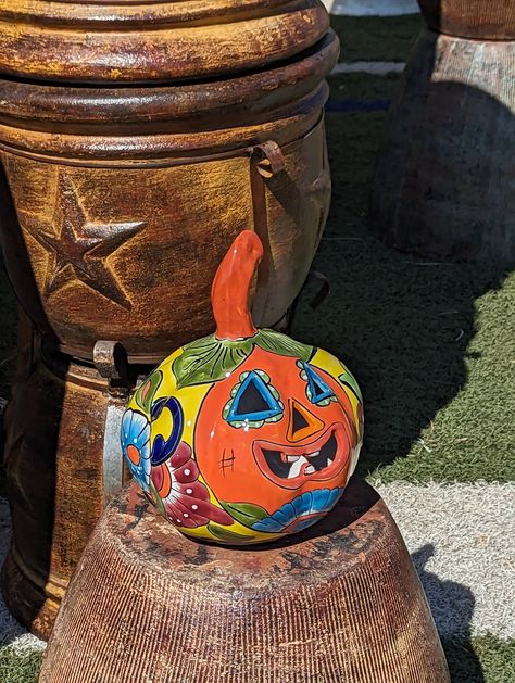 Jack-o-Lantern for Trick or Treat Party, Holiday Decor or Seasonal Yard Decor, Handmade Mexican Talavera Pottery, Halloween Pumpkin Decor Talavera Art, Fall Garden Decor, Mexican Talavera Pottery, Talavera Pottery, Mexican Talavera, Pumpkin Centerpieces, Pumpkin Halloween Decorations, Halloween Accessories, Mexican Culture