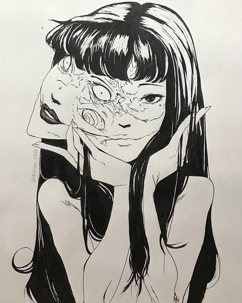 Drawing Horror, Tomie Kawakami, Tomie Junji Ito, Creepy Faces, Junji Ito, Pencil Drawings, Cute Drawings, Art Reference, Book Art