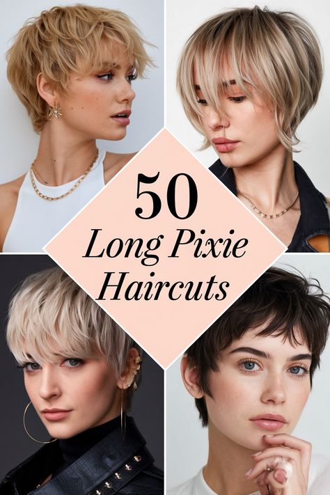 Long pixie haircuts can be styled to manage thick hair while maintaining a chic look. Explore layered long pixies, textured crop designs, and side-swept long pixies for a polished yet effortless style. Long Pixie For Fine Hair Over 50, Reverse Pixie Haircut, Feathered Long Pixie Haircut, Pixie Haircut Longer On Top, Long Layered Graduation Pixie, Long Pixie Haircut For Oval Faces, Pixies For Long Faces, Longish Pixie Haircut, Long Fringe Pixie Haircut