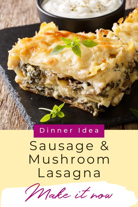 Mushroom Lasagna Recipe, Mushroom Sausage, Sausage Ragu, Mushroom Lasagna, Lasagne Sheets, Sausage Lasagna, Mouthwatering Food, Italian Recipes Traditional, Bechamel Sauce