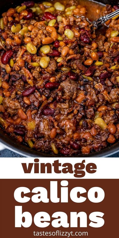 This vintage Calico Beans recipe is a must-make for everything from summer picnics to cool winter evenings. Serve as a main dish or a side dish. Calico Baked Beans, Calico Beans Recipe, Beans With Ground Beef, Ground Beef And Bacon, Calico Beans, Beans In Crockpot, Cowboy Beans, Baked Bean Recipes, Summer Picnics