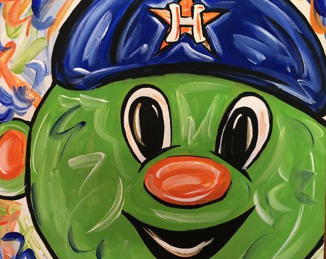 Astros Painting, Houston Astros Orbit, Painting Logo, Signature Ideas, Sports Art, Window Art, Etsy Art, Painting Canvas, Houston Astros