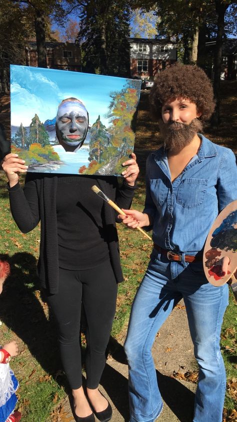 Bob Ross Costume, Halloween Costumes Diy Couples, Funny Couple Costumes, Halloween Duos, Funny Couple Halloween Costumes, Halloween Parejas, Top Halloween Costumes, Clever Halloween, Matching Halloween Costumes