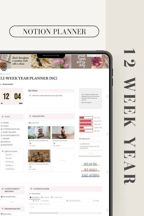 #90_Day_Action_Plan #12_Week_Year_Planner #Notion_Weekly #12_Week_Year 90 Day Action Plan, 12 Week Year Planner, Notion Weekly, Notion Tracker, 12 Week Year, Create Habits, Weekly Habit Tracker, Simple Weekly Planner, Life Planner Organization