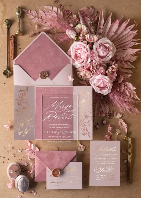 Boho Style Wedding Invitations, Velvet Wedding Invitations, Velvet Envelope, Shine Wedding Invitations, Wedding Invitations Uk, Pink And Gold Wedding, Glitter Wedding Invitations, Blush Wedding Invitations, Acrylic Wedding Invitations