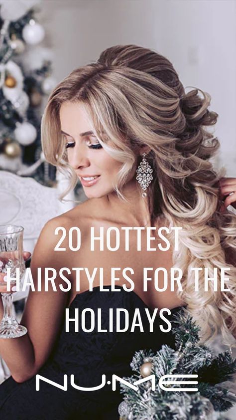 Glam up your holiday hair with these 20 NuMe hairstyles! 😍 Long Hair Gala Style, Hair Ideas For Events, Hairstyles For Elegant Party, Formal Hairstyles 2023, Formal Christmas Party Hairstyles, Christmas Party Updo Long Hair, 2024 Formal Hair Trends, Long Hair Cocktail Party Style, Gala Event Hairstyles