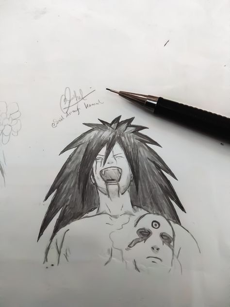 Anime Sketch Madara Uchiha, Madara Uchiha Sketch Pencil, Madara Uchiha Sketch Drawing, Madara Drawing Pencil, Madara Uchiha Sketch, Madara Uchiha Drawing, Madara Drawing, Mechanical Pencil Drawing, Half Face Drawing