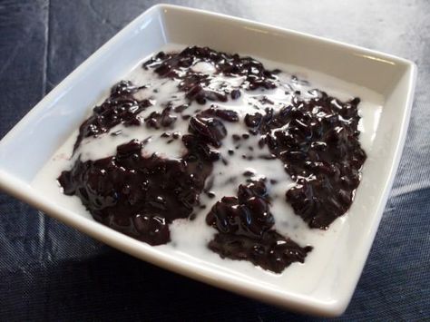 Brunei Food, Black Rice Recipe, Black Rice Pudding, Rice Desserts, Thai Dessert, Black Rice, Asian Desserts, Rice Pudding, Sticky Rice