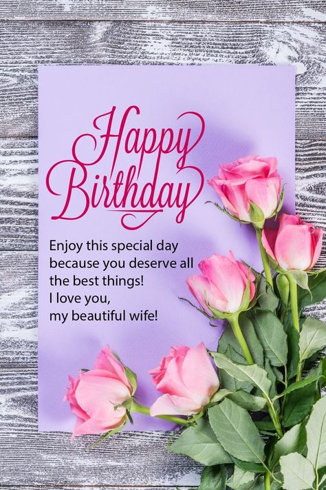 Make her extra happy on her birthday by sending her this beautiful ecard. Her eyes will glimmer because of the happiness she will feel. This fantastic birthday ecard wishes your wife a magical day and she deserves all the best things in the world. Birthday Cards For Wife, Wife Birthday Wishes, Happy Birthday Wife, जन्मदिन की शुभकामनाएं, 30th Birthday Wishes, Birthday Toast, Birthday Ecard, Birthday Wishes For Wife, Happy Birthday Flowers Wishes