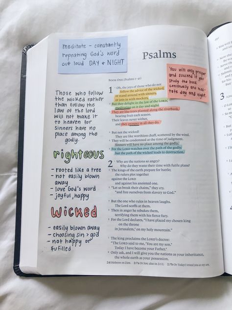 Bible Study Notes Psalms, Church Notes Journal Ideas Aesthetic, Psalm Bible Notes, Bible Notes Ideas In Bible, Bible Side Notes, Journal Bible Ideas, Bible Note Taking, Organize Bible, Scripture Study Aesthetic