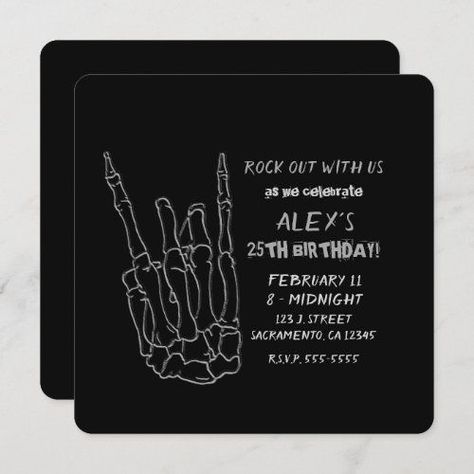 Rock And Roll Birthday Party, Emo Party, Black Birthday Party, Rock And Roll Birthday, Bachelor Party Invitations, Rock Star Birthday, Black Birthday, Beer Birthday, 13th Birthday Parties