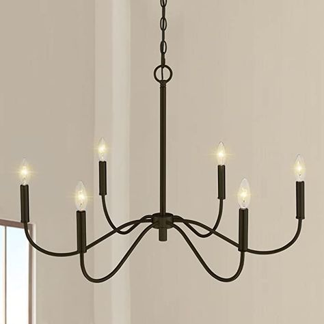 Bunkos Farmhouse Black Chandelier Rustic Candle 6-Light Pendant Light 30 Inches Adjustable Height Ceiling Light Fixture for Living Room Kitchen Island Dining Room Bedroom Foyer - - Amazon.com Farmhouse Black Chandelier, Black Chandelier Dining Room, Hanging Candle Lights, Candle Ceiling, Black Candelabra, Chandelier Rustic, Gold Light Fixture, Coastal Colonial, Rustic Candle