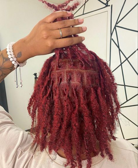 Red Boho Locs Black Women, Red Loc Tips, Red Dyed Locs Black Women, Pink And Red Locs Black Women, Red Locs Aesthetic, Female Dreads Hairstyles, Fake Dreadlocks, Dreadlock Style, Dreadlock Hairstyles For Men