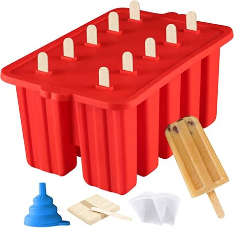 Silicone Popsicles Molds,10 Cavity Homemade ICE Popsice Molds Food Grade BPA-Free with Popsicles Maker Sticks Popsicles Bags A Funnel,Popsicle Maker Popcycle Mold (Red-10 Cavity) Frozen Pudding, Homemade Ice Pops, Popsicle Maker, Ice Pop Maker, Ice Popsicle, Popsicle Mold, Plastic Ice Cubes, Yogurt Pops, Freeze Pops