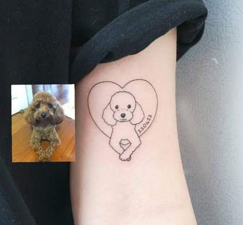 Poodle Tattoo, Yellow Tattoo, Model Tattoos, Dog Portrait Tattoo, Puppy Tattoo, Pug Tattoo, Matching Friend Tattoos, Dog Paw Tattoo, Paw Tattoo