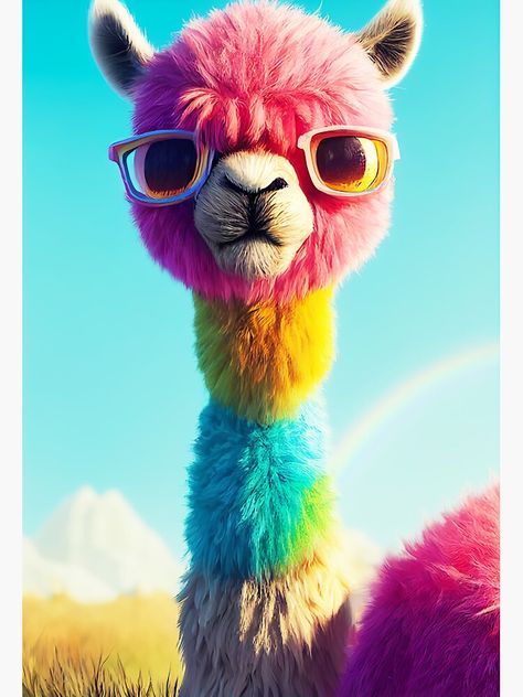 Rainbkw furred Llama Rainbow Llama, Crochet Llama, Llama Llama, Rainbow Crochet, App Icon, Llama, Sticker Design, Sell Your Art, Vinyl Sticker