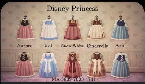 Princess Inspired Dresses, Disney Princess Inspired Dresses, Acnh Pattern, Acnh Cottagecore, Disney Princess Aurora, Animal Crossing Guide, Animal Crossing Qr Codes Clothes, Animal Crossing Wild World, Qr Codes Animal Crossing