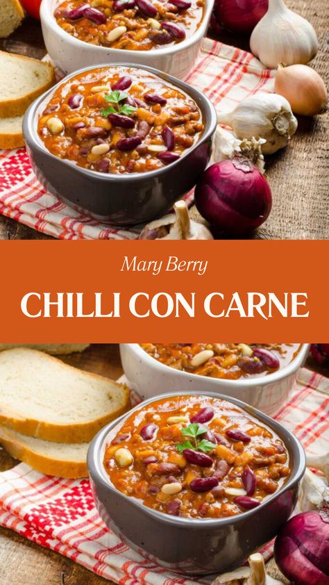 Mary Berry Chilli Con Carne Chilli Recipe No Beans, Chillies Recipes, Homemade Chilli Recipe, Best Chilli Con Carne, Best Chilli Recipe, Chilli Beef Recipe, Chilli Con Carne Recipe, Turkey Chilli, Carne Recipe