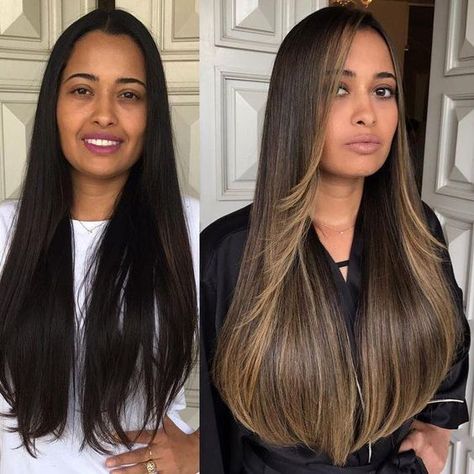 17 Antes y después del tinte con chicas de cabello oscuro Long Hair Color, Brown Hair Balayage, Brown Blonde Hair, Brown Hair With Highlights, Hair Color Balayage, Hair Inspiration Color, Hair Inspo Color, Grunge Hair, Brown Hair Colors