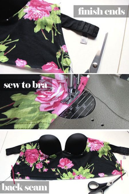 Bra Upcycling, Diy Bustier Top, Diy Bustier, Diy Bralette, Sewing Bras, Cut Tee Shirts, Old Bras, Diy Clothes Life Hacks, Pink Bralette