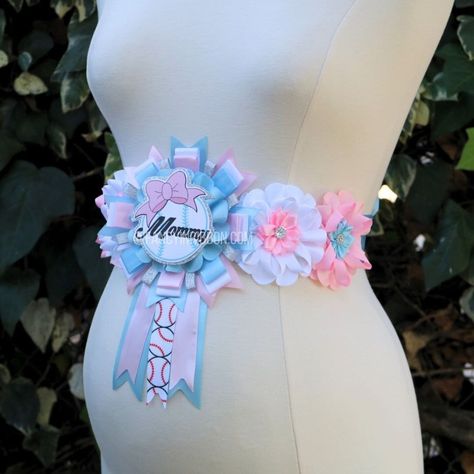 Baseball Gender Reveal, Floral Sash, Maternity Sash, Mommy To Be, Homecoming Mums, Activities To Do, Wedding Basket, Gender Reveal, Baby Showers