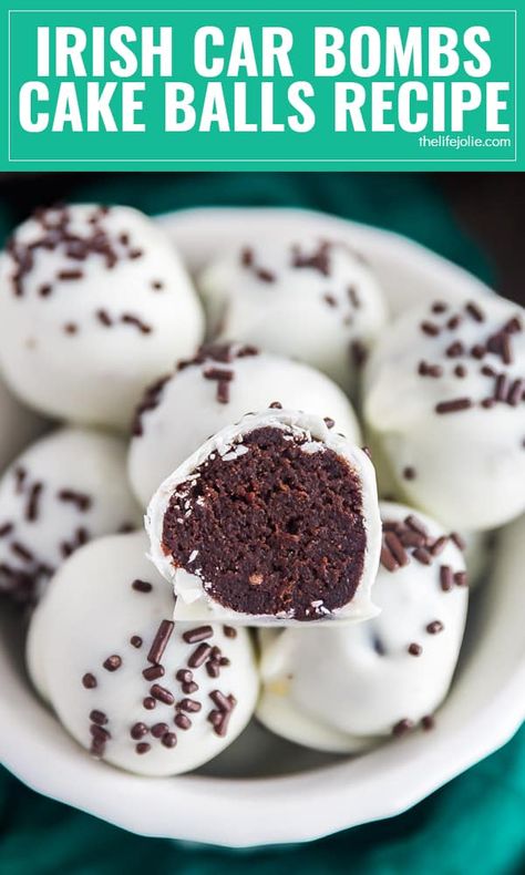 Booze Infused Cake Pops, Irish Carbomb Cake, Boozy Cake Balls, Booze Balls Recipe, Desserts With Alcohol In Them, Boozy Cake Pops, Baileys Balls Recipe, Whiskey Balls Recipe, Boozy Balls