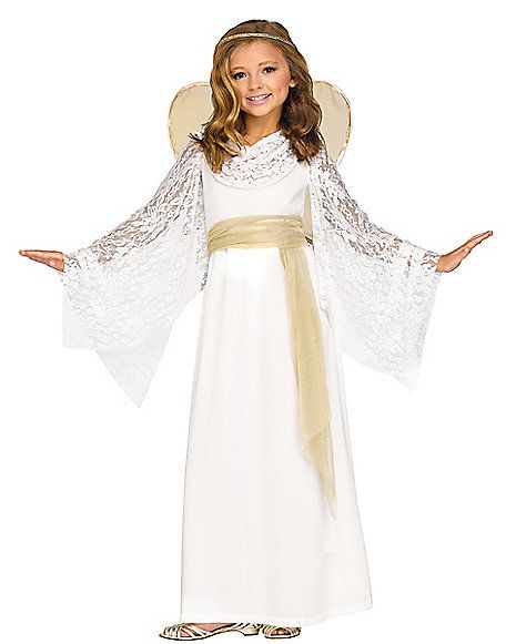 Kids Lace Angel Costume - Spirithalloween.com                                                                                                                                                                                 More Maiden Costume, Angel Halloween, Angel Halloween Costumes, Miss Girl, Diy Kostüm, Angel Costume, Halloween Fancy Dress, Theme Halloween, Scoop Neck Dress