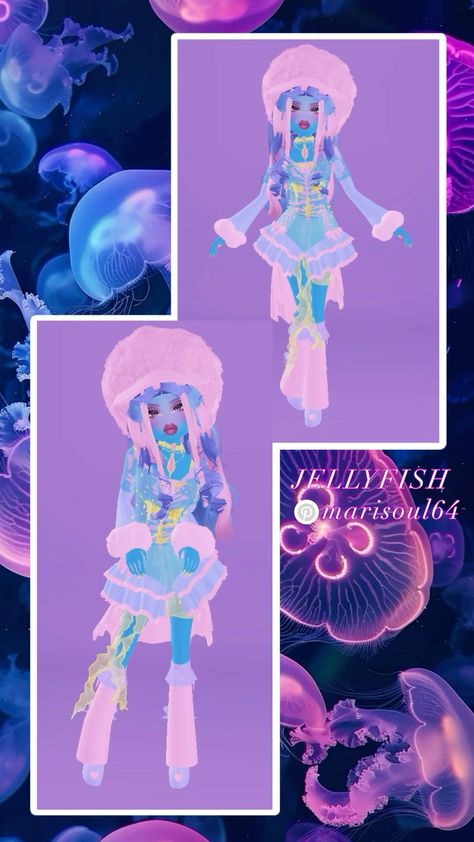 Aquatic Outfit Inspo Dti, Jellyfish Dti Outfit, Dti Aquatic Theme Outfits, Dress To Impress Aquatic Theme, Dress To Impress Theme Aquatic, Jellyfish Dress To Impress, Aquatic Dti Outfit, Jellyfish Minecraft, Koi Fish Dress To Impress