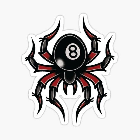 8ball Spider Tattoo, Traditional 8 Ball Tattoo, 8 Ball Spider Tattoo, Old School Spider Tattoo, Spider Traditional Tattoo, American Traditional Spider, Eight Ball Tattoo, Eightball Tattoo, Traditional Spider Tattoo