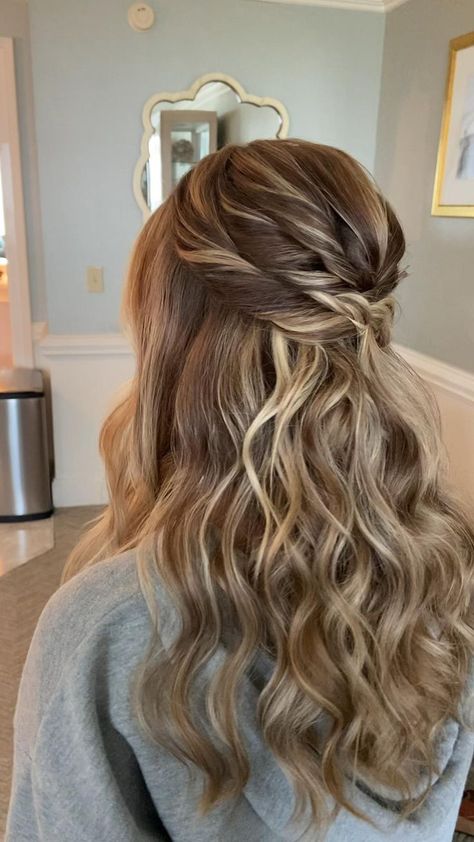 Pinterest | Long hair wedding styles, Bridesmaid hair, Bridemaids hairstyles Hairdues For Medium Hair Half Up, Maid Of Honor Long Hair Styles, Popular Bridesmaid Hairstyles, Half Uo Half Down Bridesmaid Hair, Winter Wedding Bridesmaid Hair, Winter Bridesmaid Hairstyles, Semi Formal Dance Hairstyles, Wedding Hair Styles For Bridesmaids, Brids Mades Hair Styles