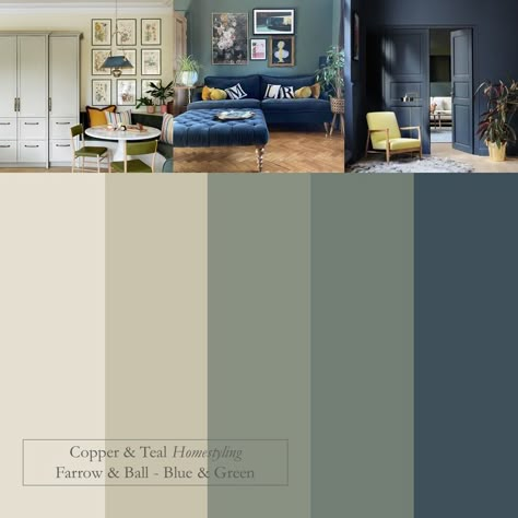 Green Color Palette Living Room, Blue Living Room Color, Farrow And Ball Living Room, Sage Living Room, Good Living Room Colors, Blue And Green Living Room, Living Room Color Combination, Sage Green Living Room, Room Color Combination