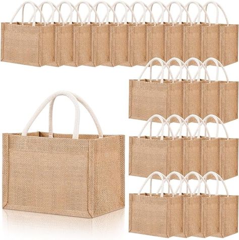 Amazon.com: Cunno 24 Pcs Burlap Tote Bag Mini Jute Reusable Bag with Handles Small Blank Canvas Gift Bag Waterproof for Wedding Beach DIY(Simple) : Home & Kitchen Plain Tote, Initial Canvas, Canvas Gift Bag, Diy Beach Wedding, Burlap Tote Bags, Burlap Tote, Burlap Bags, Jute Totes, Bridesmaid Bags