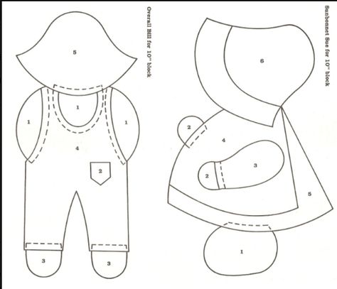 Free Overall Bill Quilt Pattern | found a free site for sunbonnet sue but nothing for sam. Girl Quilts Patterns, Free Applique Patterns, Appliqué Quilts, Applique Quilt Patterns, Sunbonnet Sue, Quilting Templates, Applique Templates, Applique Quilt, Applique Quilting