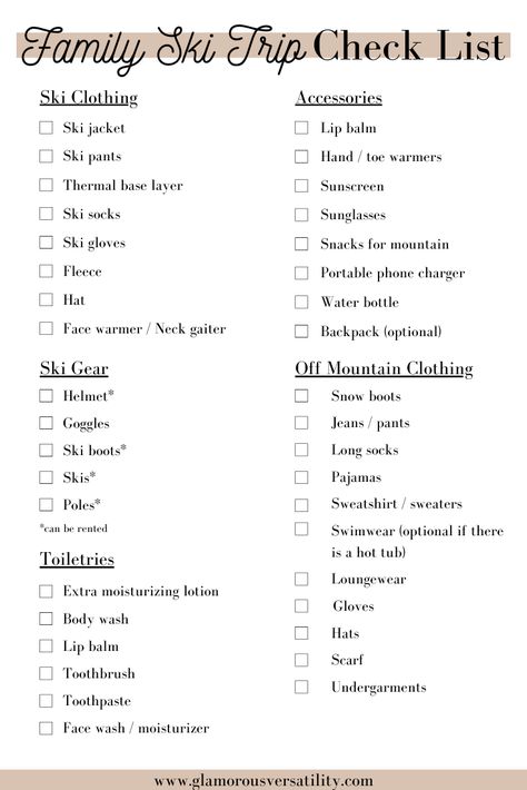 To help you prepare for your upcoming ski trip I am sharing a full packing list and guide.  Hopefully this will help you find affordable options for your ski trip. #travelmom #familytravel #beavercreek #ltktravel #momswhotravel #travelwithkids #traveltips #skiing #packingtips Family Ski Trip Packing List, Ski Trip Fashion, Packing List Kids, Ski Trip Packing List, Cabin Airbnb, Ski Vibes, Denver Trip, Ski Trip Packing, Ski Pack