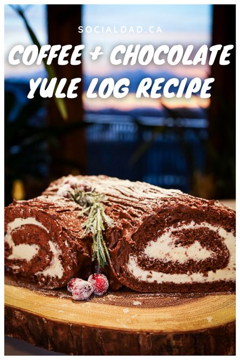 The Best Coffee-Infused Mocha Chocolate Yule Log Recipe - Ever - SocialDad.ca Mocha Yule Log Recipe, Roll Up Cake, Confectioners Sugar Frosting, Chocolate Yule Log Recipe, Yule Log Cake Recipe, Yule Log Recipe, Christmas Yule Log, Chocolate Yule Log, Yule Log Cake