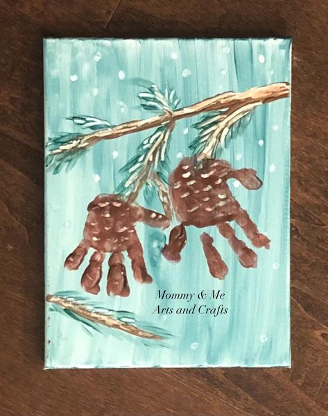 Pinecone Handprints 🌲 little... - Mommy & Me Arts and Crafts Footprint Crafts, Little Brother, Big Brother, Mommy And Me, Pine Cones, Kids Room, Arts And Crafts, Christmas, Art