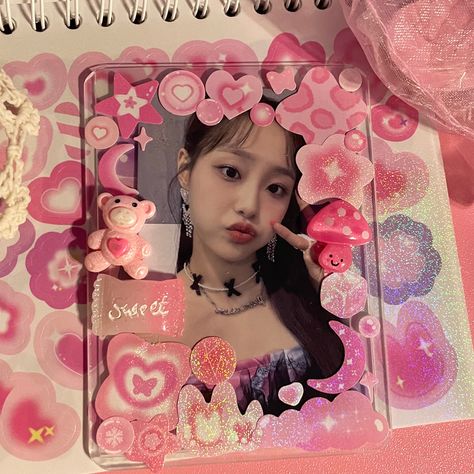 chuu photocard deco [mine] Photocard Deco Ideas, Chuu Photocard, Photocard Ideas, Photocard Deco, Pink Coquette Aesthetic, Kpop Deco, Toploader Deco, Kpop Pink, 18th Bday