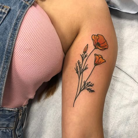 Vintage Poppy Tattoo, California Tattoo Ideas, California Poppy Tattoo, Poppy Tattoo, California Tattoo, California Poppies, Poppies Tattoo, Flower Sketches, Line Art Tattoos