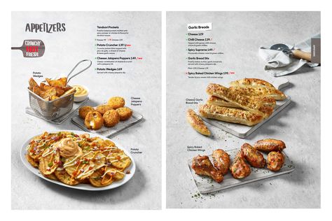 Pizza Hut Dine-In Menu 2018 on Behance Potato Photography, Food Magazine Layout, Crunchy Potatoes, Menu Inspiration, Food Menu Design, Menu Book, Indian Breakfast, Breakfast Menu, Pizza Hut