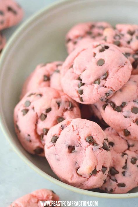 Whip up these delightful Strawberry Chocolate Chip Cake Mix cookies with just 4 simple ingredients! Perfect for satisfying your sweet cravings in a snap. No fuss, just yum! Strawberry Chocolate Cookies, Chocolate Covered Strawberry Cookies, Chocolate Chip Cake Mix Cookies, Cake Mix Chocolate Chip Cookies, Cheap Cookies, Strawberry Chocolate Chip, Strawberry Chocolate Chip Cookies, Strawberry Cake Mix Cookies, Mix Chocolate