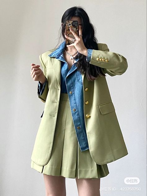 Business Core Women, F1 Outfit, Green Dress Outfit, Simple Style Outfits, Pastel Goth Fashion, Fasion Outfits, Korean Casual Outfits, Semi Formal Dress, Uniform Fashion