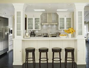 kitchen remodel ideas - may use columns like this if there is a load bearing wall Load Bearing Wall, Cabinet Remodel, Kitchen Remodeling Projects, Kitchen Redo, Room Remodeling, Kitchen Remodel Idea, Kitchen Makeover, Open Kitchen, Remodeling Projects