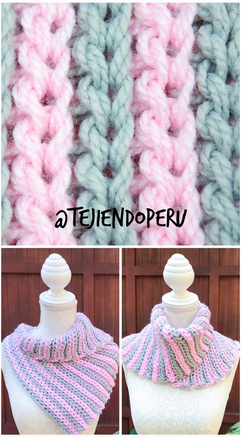 Bufanda tejida a #crochet  en punto elástico "tricot" Paso a paso en vídeo tutorial 😃 Knitting Patterns Free Blanket, Crochet Neck Warmer, Gilet Crochet, Scarf Knitting Patterns, Crochet Cowl, Knitted Poncho, Crochet Videos, Love Crochet, Crochet Scarves