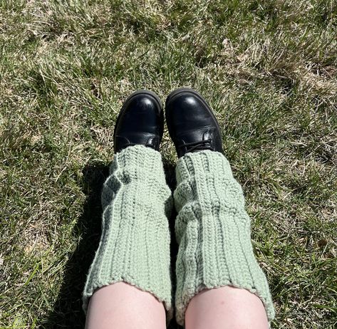 Handmade crochet sage green leg warmers. Cozy with any shoes you want! One size fits most. I am super inclusive, so if you think you are outside of that, just message me! Green Crochet Outfit, Green Legwarmers, Green Crochet Projects, Green Leg Warmers, Leg Warmers Aesthetic, Sage Green Crochet, Leg Warmers Outfit, Crochet Green, Knitted Leg Warmers